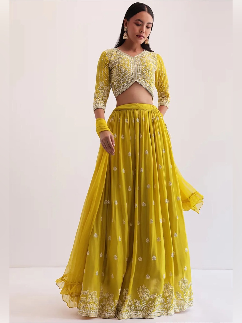 Women’s Embroidered Lengha Gown in Mustard 34”